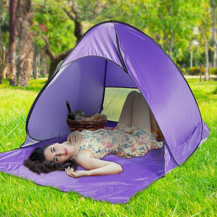 Pop Up Beach Tent Sun Shade Shelter Anti-UV Automatic Waterproof Tent Canopy for 2/3 Man w/ Net Window Storage Bag Image 9