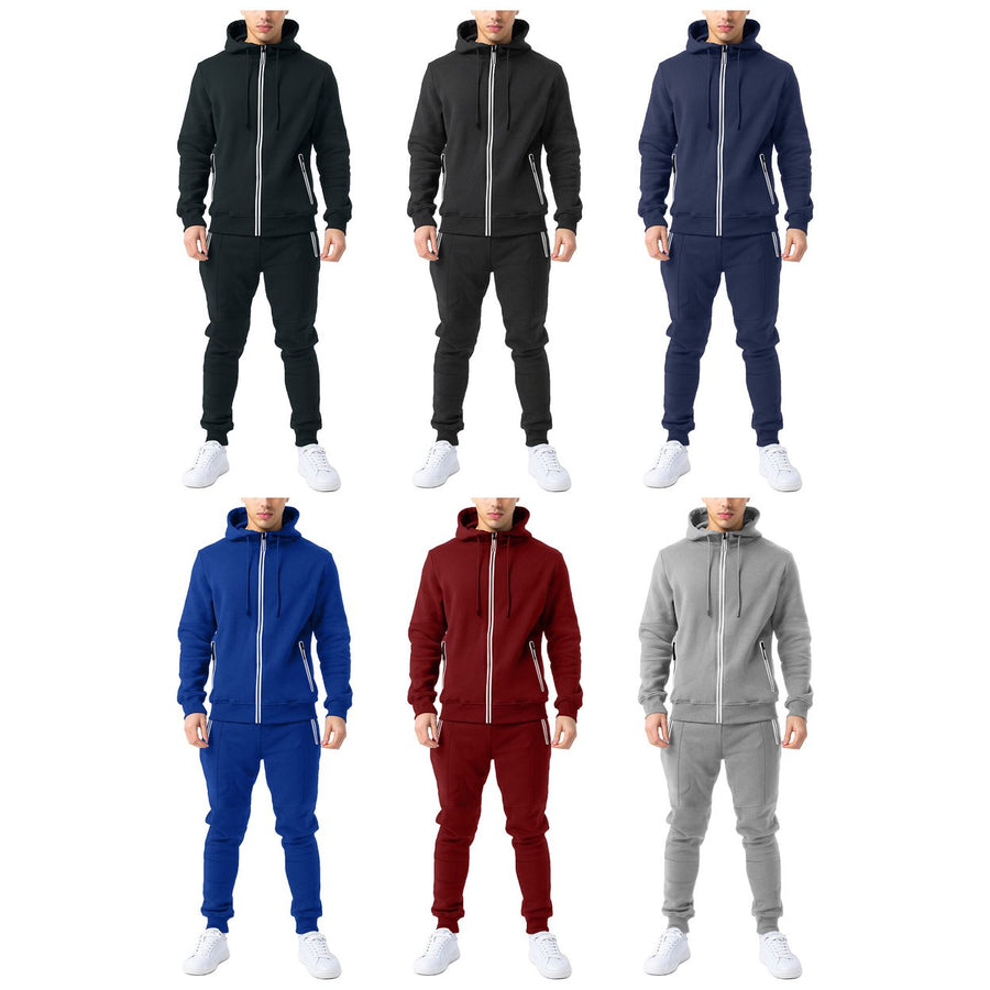 Multi-Pack: Mens Cozy Slim Fit Active Athletic Full Zip Hoodie and Jogger Tracksuit Image 1