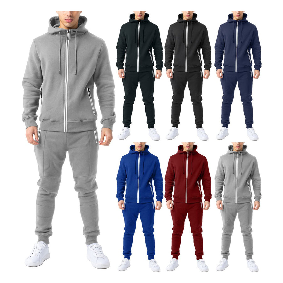 Mens Cozy Slim-Fit Active Athletic Full Zip Hoodie and Jogger Tracksuit Image 1