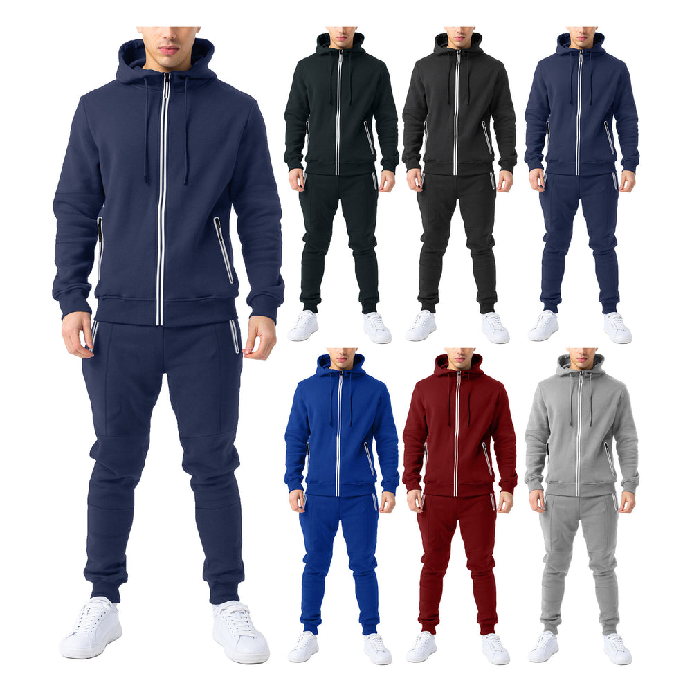 Mens Cozy Slim-Fit Active Athletic Full Zip Hoodie and Jogger Tracksuit Image 2