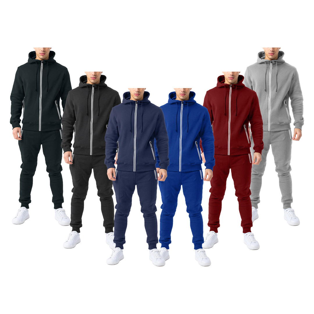 2-Pack: Mens Cozy Slim Fit Active Athletic Full Zip Hoodie and Jogger Tracksuit Image 4