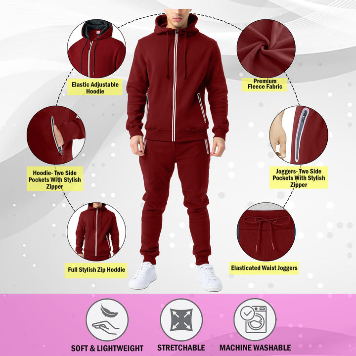 2-Pack: Mens Cozy Slim Fit Active Athletic Full Zip Hoodie and Jogger Tracksuit Image 6