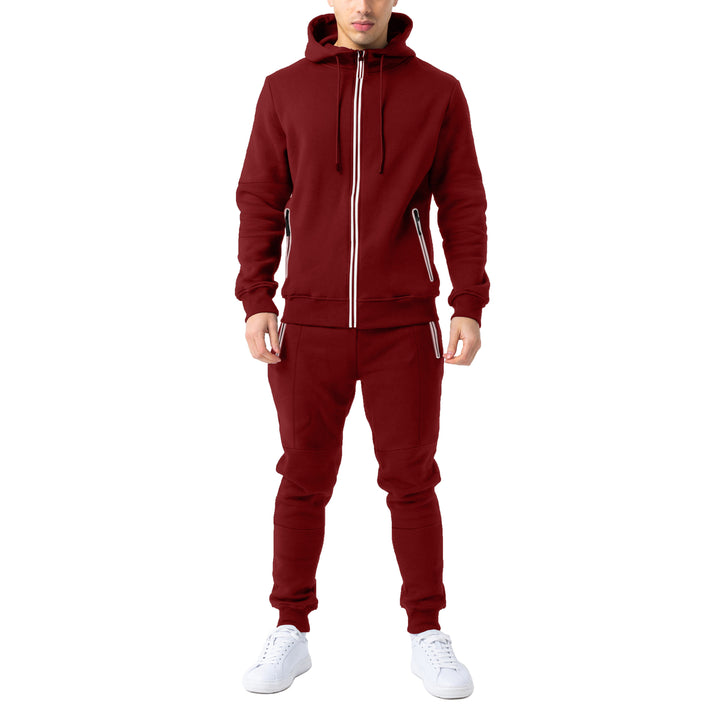 Mens Cozy Slim-Fit Active Athletic Full Zip Hoodie and Jogger Tracksuit Image 7