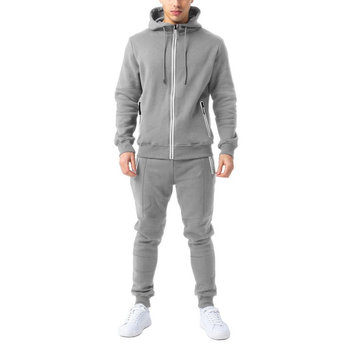 Multi-Pack: Mens Cozy Slim Fit Active Athletic Full Zip Hoodie and Jogger Tracksuit Image 9