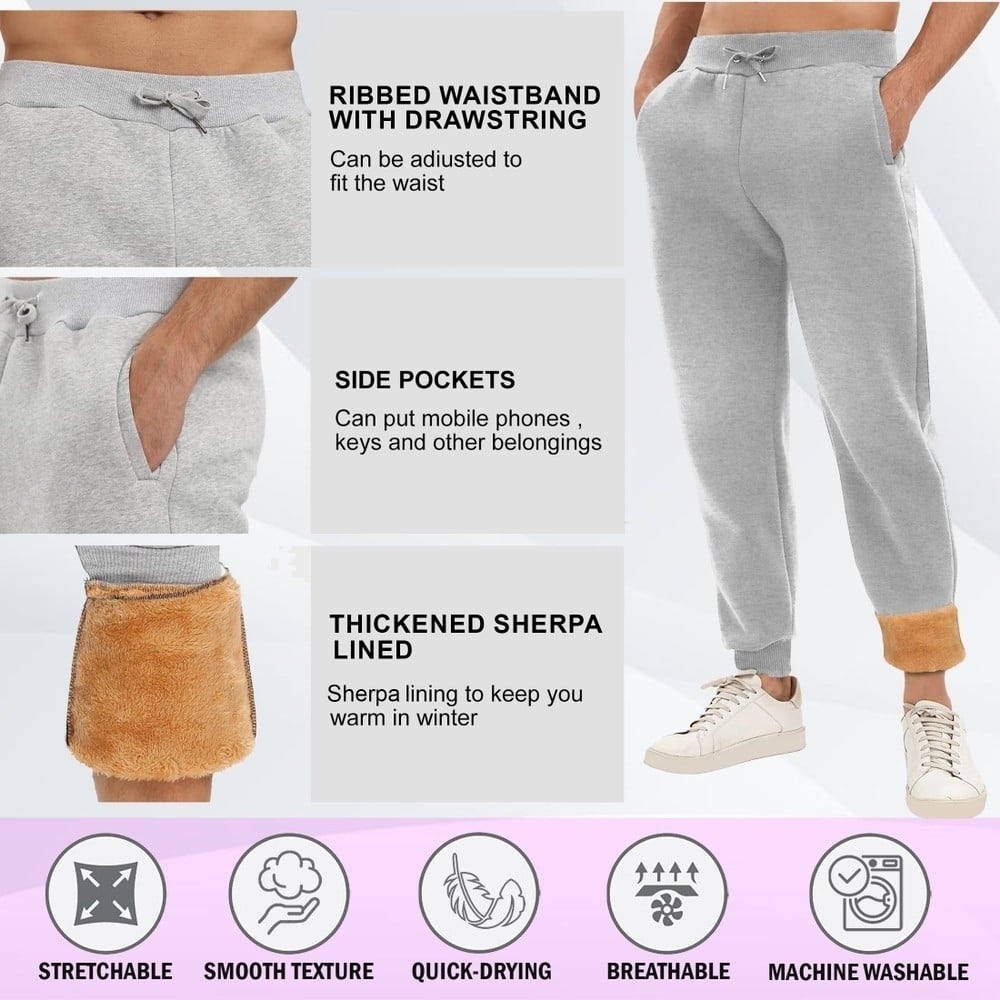 Multi-Pack: Mens Ultra Soft Winter Warm Thick Sherpa Lined Jogger Image 2