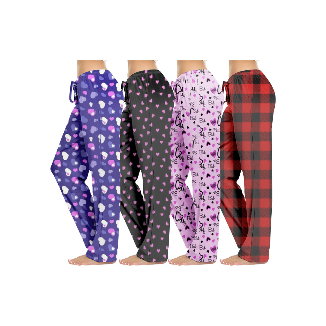 Multi-Pack: Womens Casual Fun Printed Lightweight Lounge Terry Knit Pajama Bottom Pants Image 6
