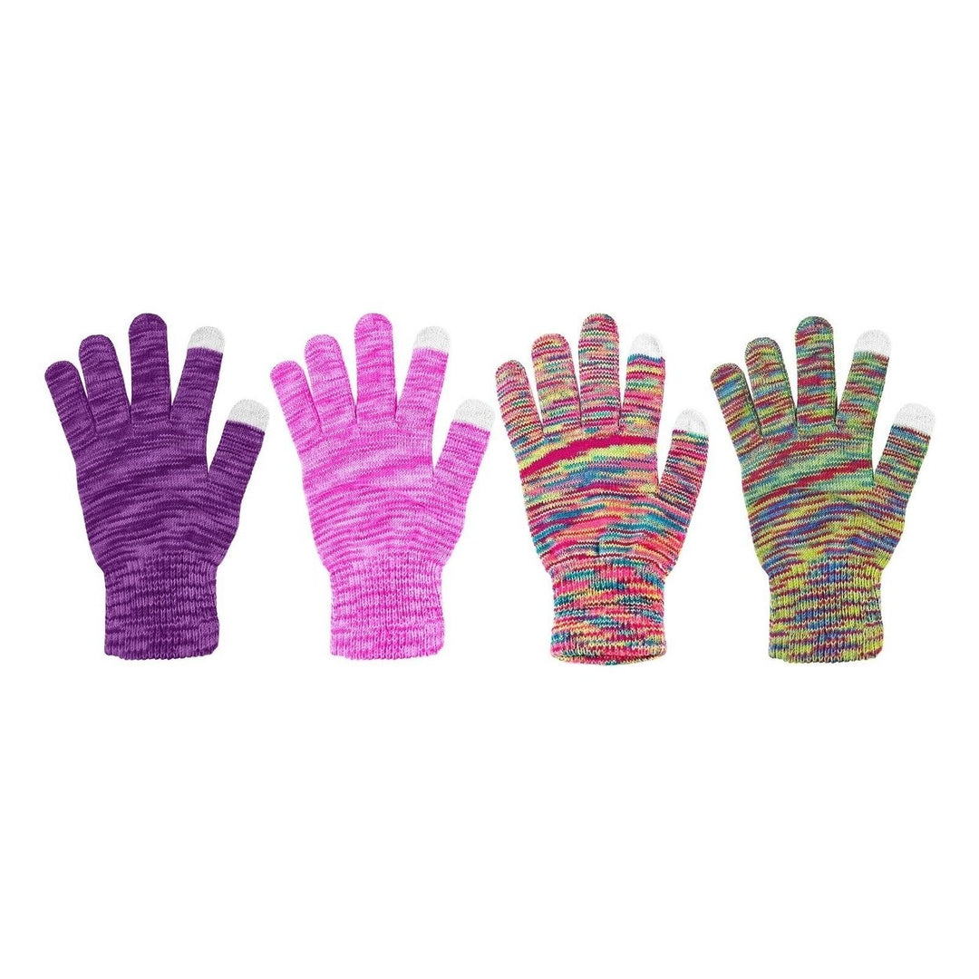 4-Pairs: Women's Winter Warm Soft Knit Touchscreen Multi-Tone Texting Gloves Image 1