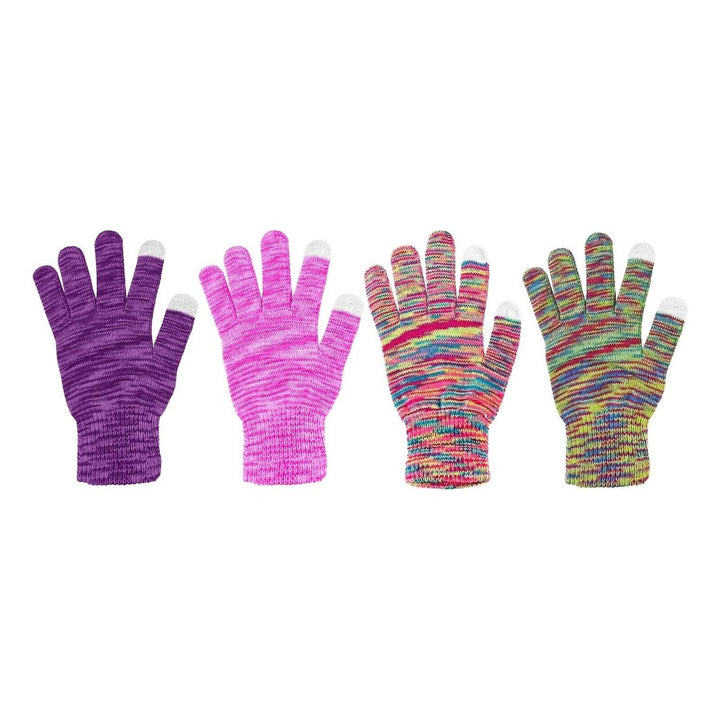4-Pairs: Womens Winter Warm Soft Knit Touchscreen Multi-Tone Texting Gloves Image 1
