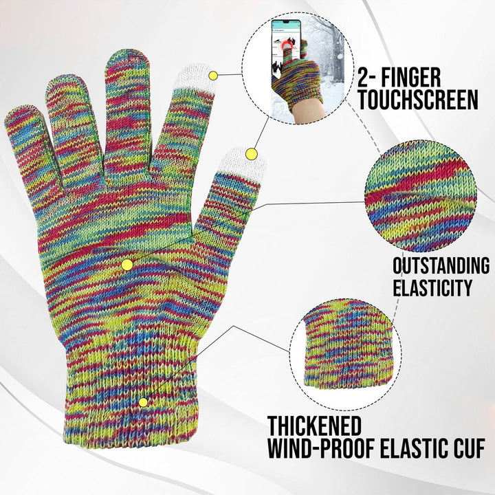 4-Pairs: Women's Winter Warm Soft Knit Touchscreen Multi-Tone Texting Gloves Image 2