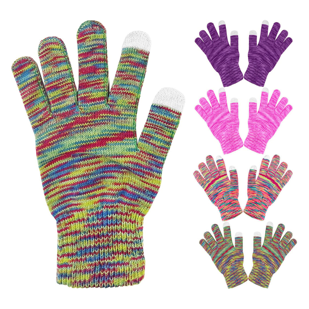4-Pairs: Womens Winter Warm Soft Knit Touchscreen Multi-Tone Texting Gloves Image 6