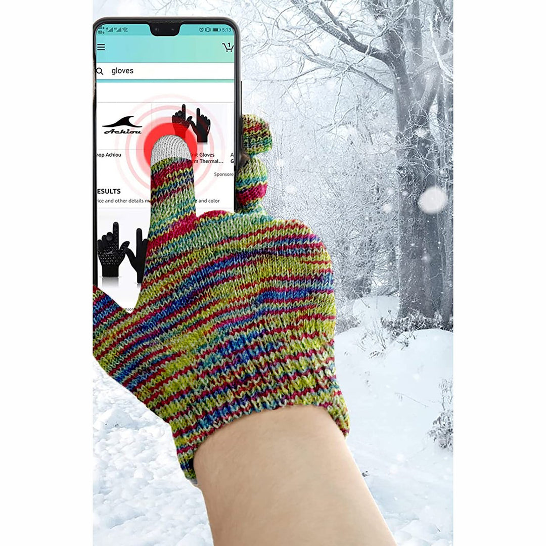 4-Pairs: Womens Winter Warm Soft Knit Touchscreen Multi-Tone Texting Gloves Image 10