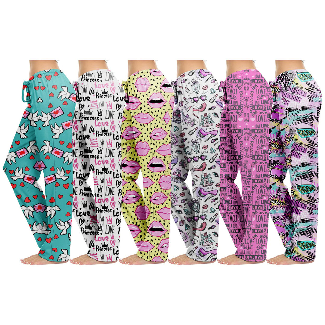 Womens Lounge Pants 2-Pack Casual Lightweight Terry Knit Printed PJs Image 2