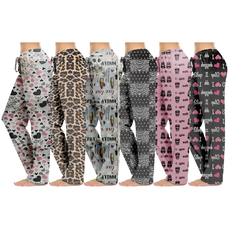 Womens Lounge Pants 2-Pack Casual Lightweight Terry Knit Printed PJs Image 1