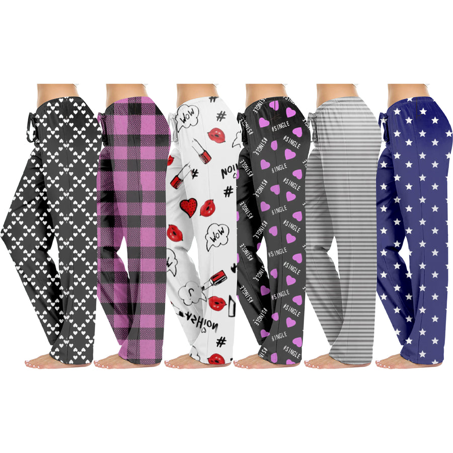 3-Pack: Womens Casual Fun Printed Lightweight Lounge Terry Knit Pajama Bottom Pants Image 1