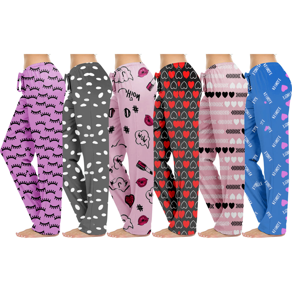 5-Pack: Womens Casual Fun Printed Lightweight Lounge Terry Knit Pajama Bottom Pants Image 2