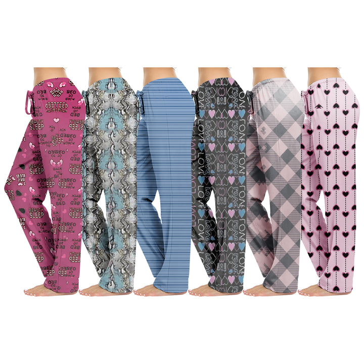 5-Pack: Womens Casual Fun Printed Lightweight Lounge Terry Knit Pajama Bottom Pants Image 1