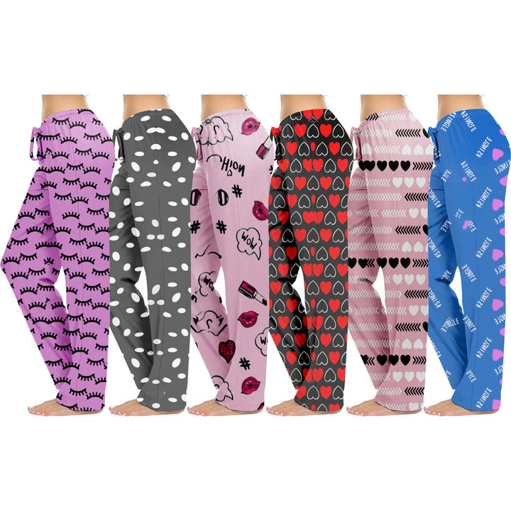 Multi-Pack: Womens Casual Fun Printed Lightweight Lounge Terry Knit Pajama Bottom Pants Image 1