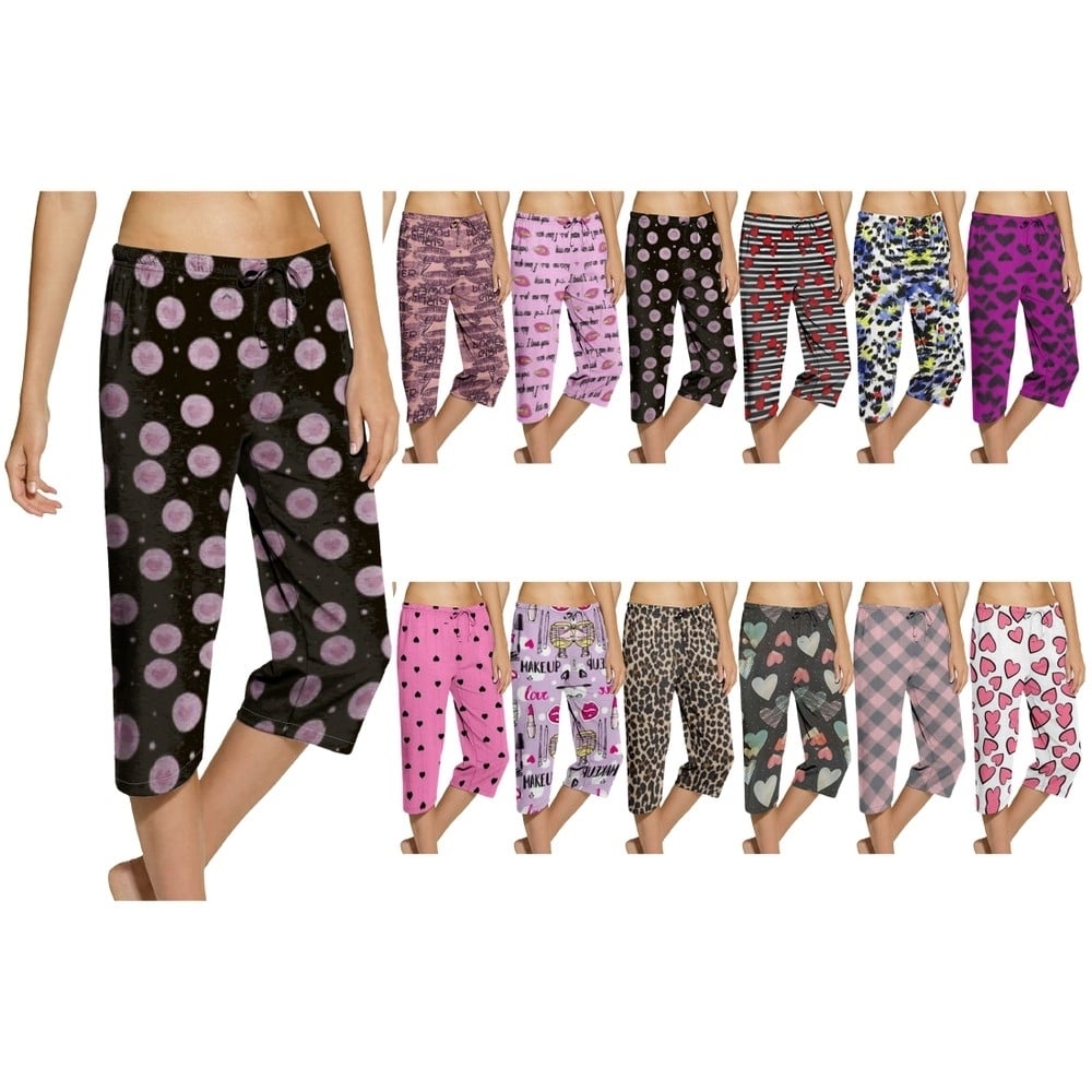 Womens Capri Pajama Bottoms 2-Pack Ultra-Soft Cozy Terry Knit Sleepwear Image 3