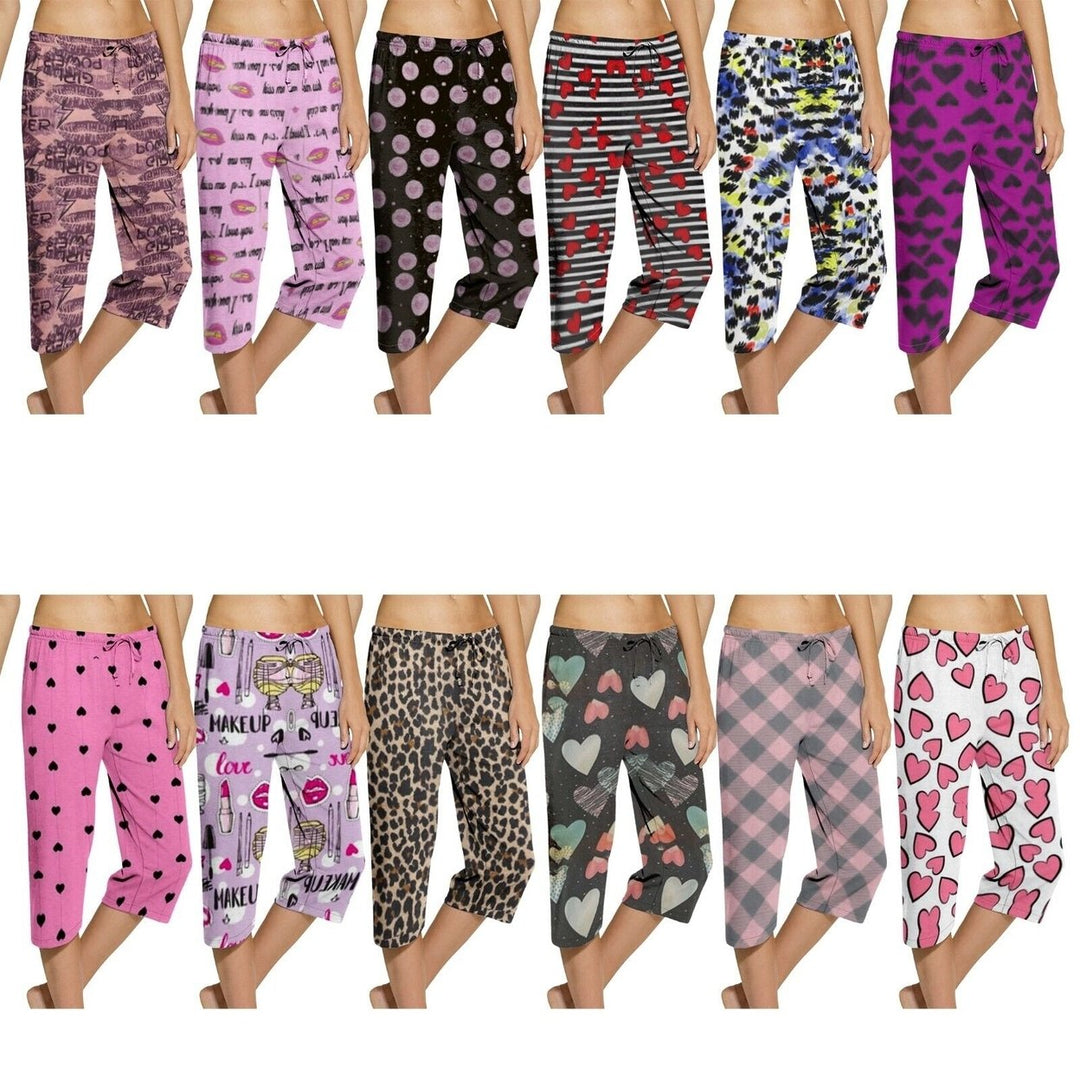 Womens Capri Pajama Bottoms 2-Pack Ultra-Soft Cozy Terry Knit Sleepwear Image 4