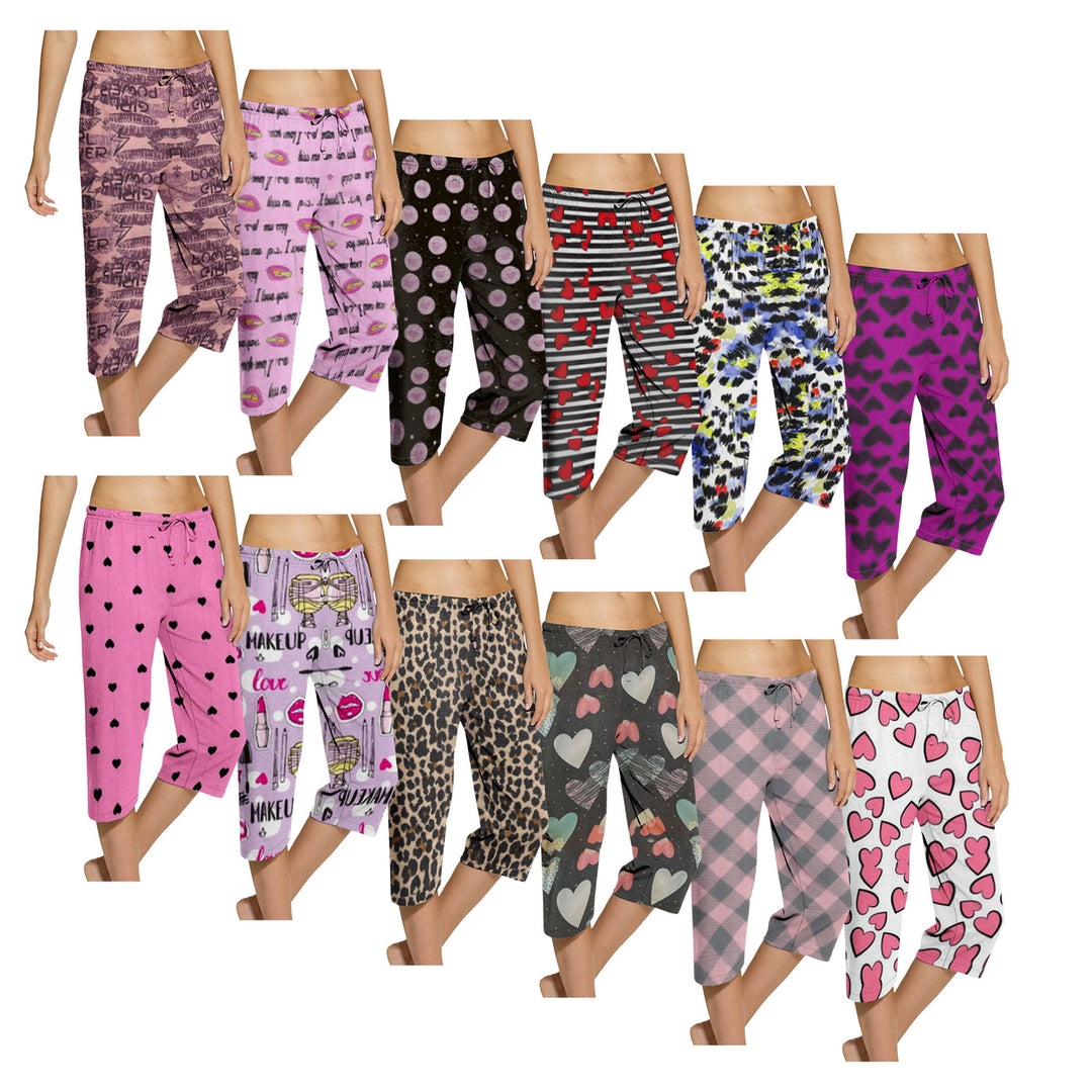 5-Pack: Womens Ultra-Soft Cozy Terry knit Comfy Capri Sleepwear Pajama Bottoms Image 4