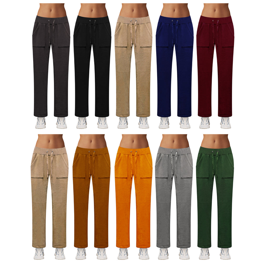 2-Pack: Womens Ultra-Soft Cozy Fleece Lined Elastic Waistband Terry Knit Pants Image 2