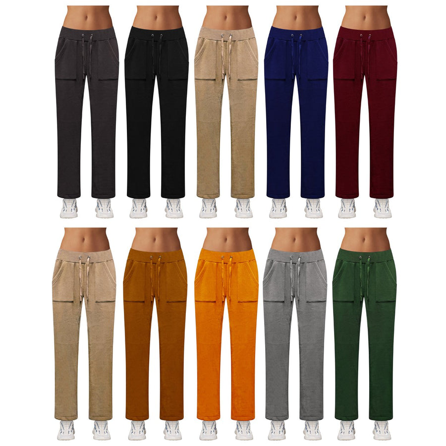Multi-Pack: Womens Ultra-Soft Cozy Fleece Lined Elastic Waistband Terry Knit Pants Image 1