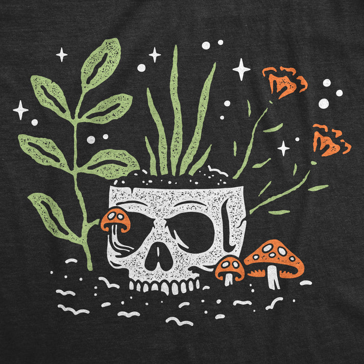 Womens Skull Flowers T Shirt Funny Spooky House Plant Horticulture Lovers Tee For Ladies Image 2