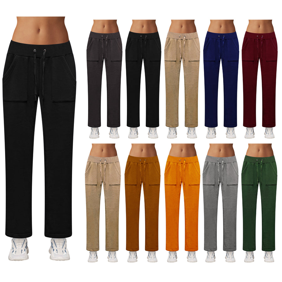 Womens Fleece Lined Terry Knit Pants Cozy Elastic Waistband Soft Casual Wear Image 1