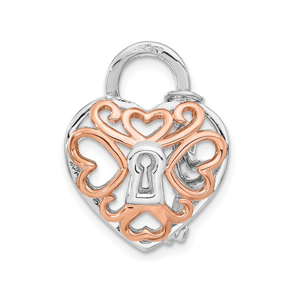 Sterling Silver Key and Heart Lock Pendant Necklace with Chain and Diamonds Image 3