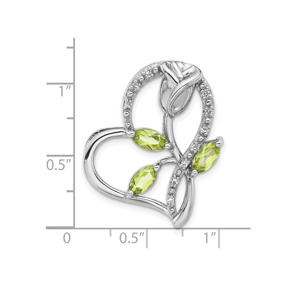 1.29 Carat (ctw) Peridot and White Topaz Flower Heart Pendant Necklace in Sterling Silver with Chain Image 2