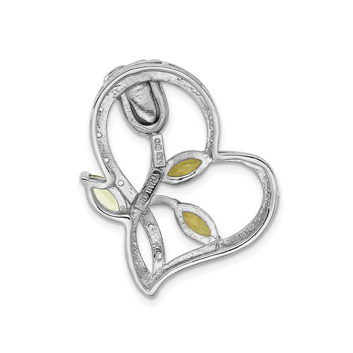1.29 Carat (ctw) Peridot and White Topaz Flower Heart Pendant Necklace in Sterling Silver with Chain Image 4