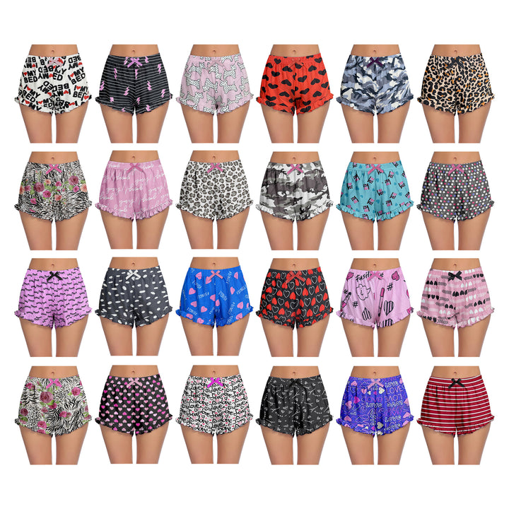 5-Pack: Womens Ultra-Soft Cozy Fun Print Ruffled Hem Sleep Lounge Pajama Shorts Image 3