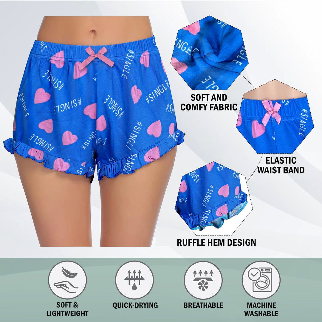 4-Pack: Womens Ultra-Soft Cozy Fun Print Ruffled Hem Sleep Lounge Pajama Shorts Image 6