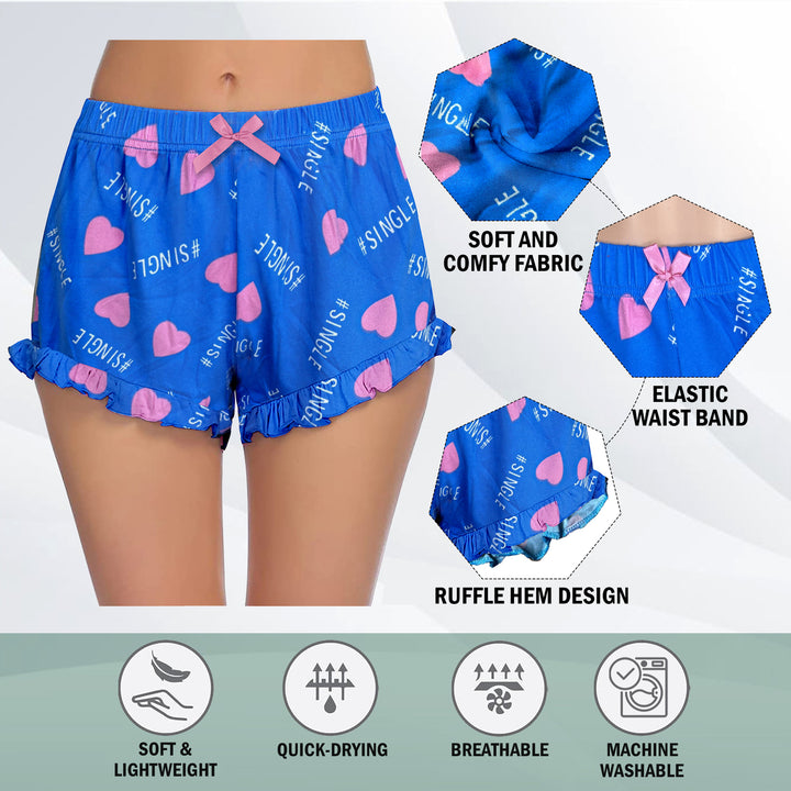 5-Pack: Womens Ultra-Soft Cozy Fun Print Ruffled Hem Sleep Lounge Pajama Shorts Image 6