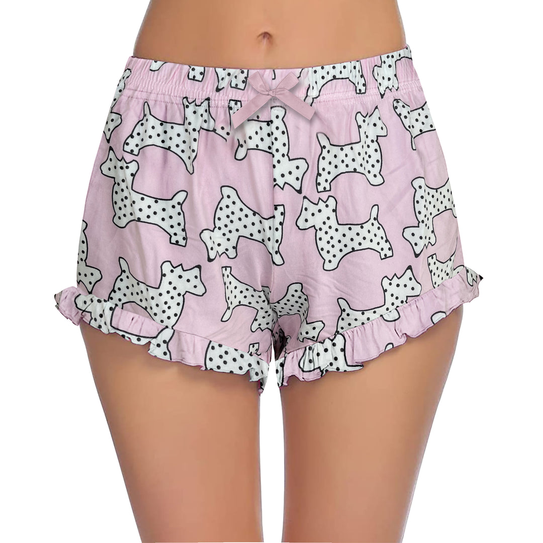 4-Pack: Womens Ultra-Soft Cozy Fun Print Ruffled Hem Sleep Lounge Pajama Shorts Image 8