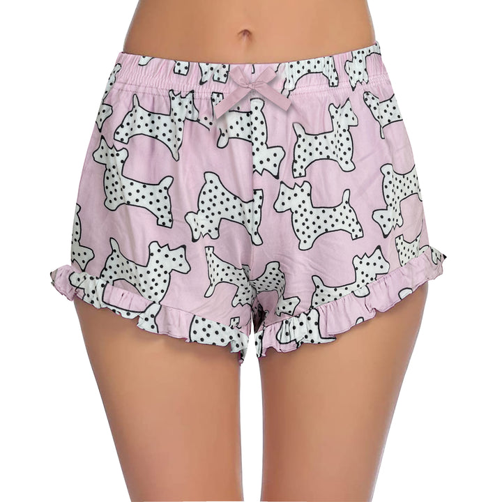 4-Pack: Womens Ultra-Soft Cozy Fun Print Ruffled Hem Sleep Lounge Pajama Shorts Image 8