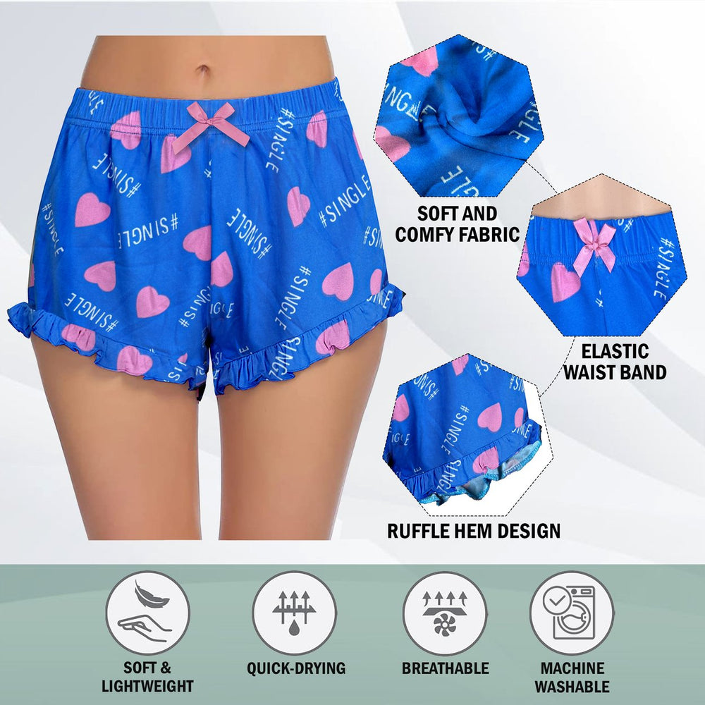 6-Pack: Womens Ultra-Soft Cozy Fun Print Ruffled Hem Sleep Lounge Pajama Shorts Image 2