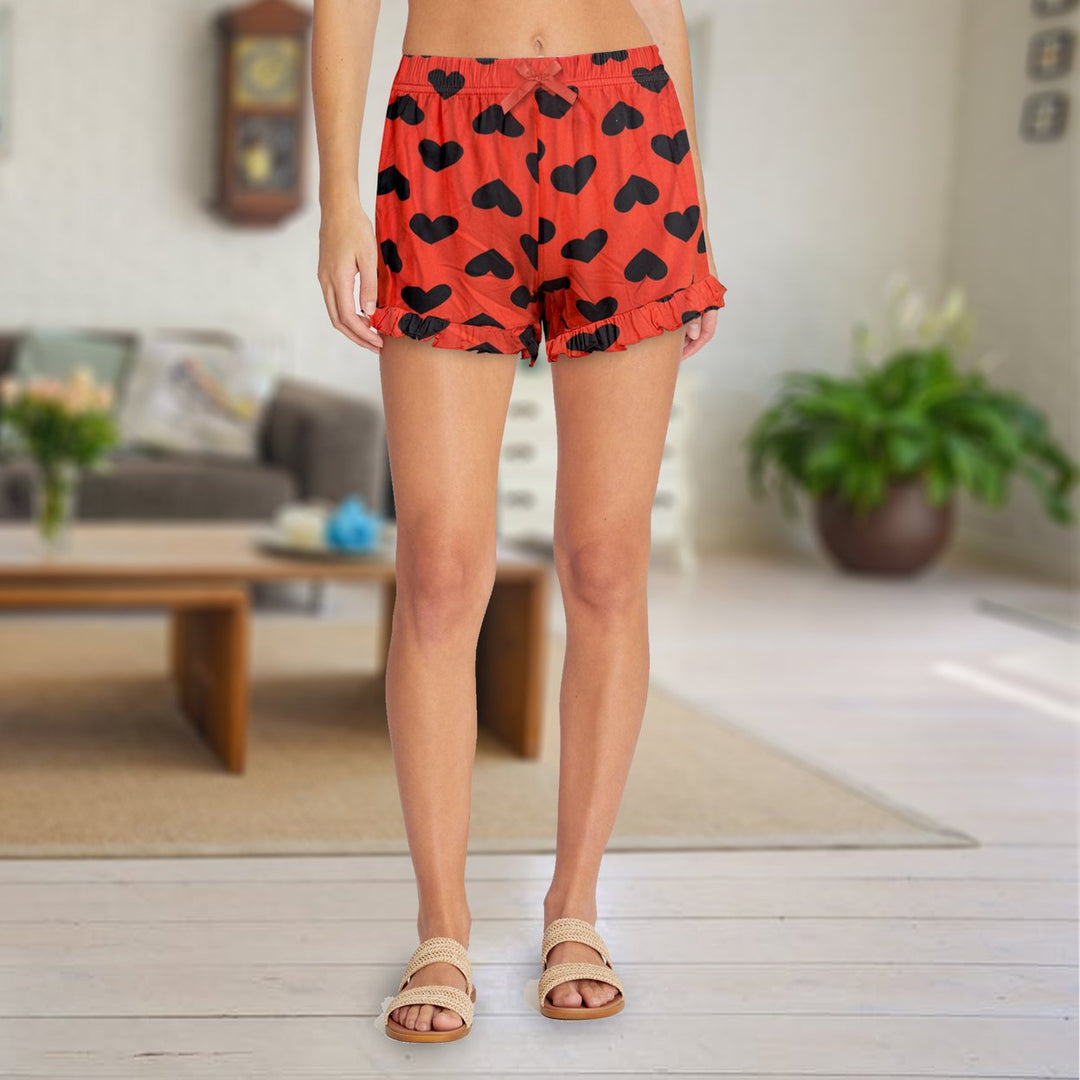 Multi-Pack: Womens Ultra-Soft Cozy Fun Print Ruffled Hem Sleep Lounge Pajama Shorts Image 9