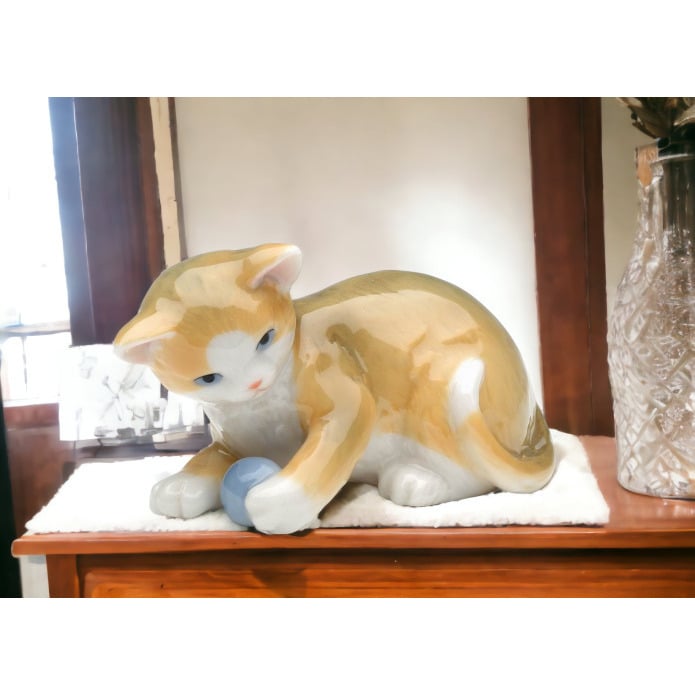 Ceramic Cat Playing with Toy Figurine 3in Gift for Cat Image 2