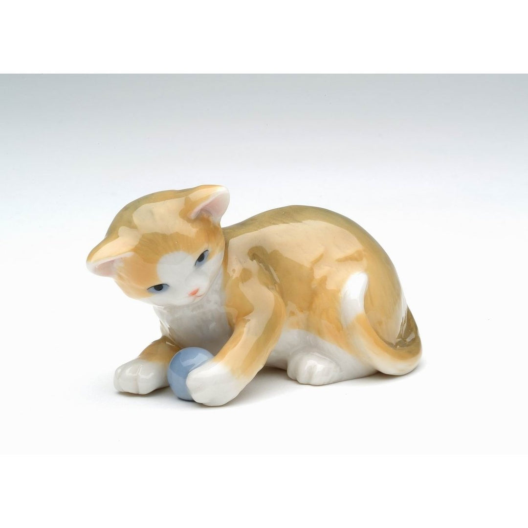 Ceramic Cat Playing with Toy Figurine 3in Gift for Cat Image 3