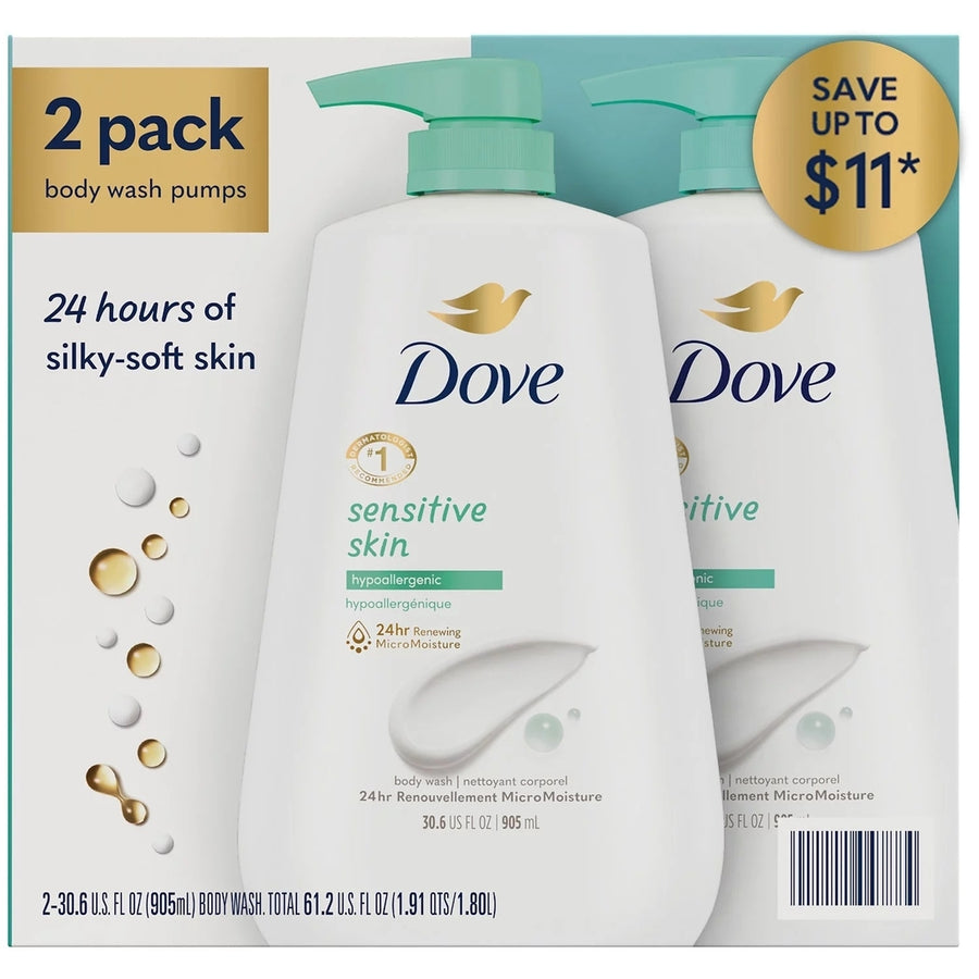 Dove Sensitive Skin Hypoallergenic Body Wash, 30.6 Fluid Ounce (Pack of 2) Image 1