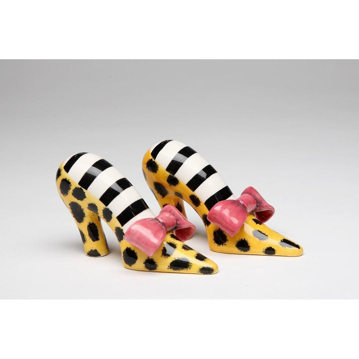 Ceramic Leopard Print Heels Salt and Pepper Shakers Pink Bow Gift Image 3