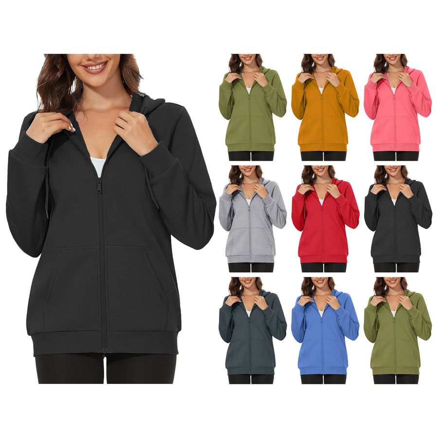 Womens Fleece Lined Full Zip Hoodie Multi-Pack Winter Warm Soft Blend Sizes S-XL Image 1