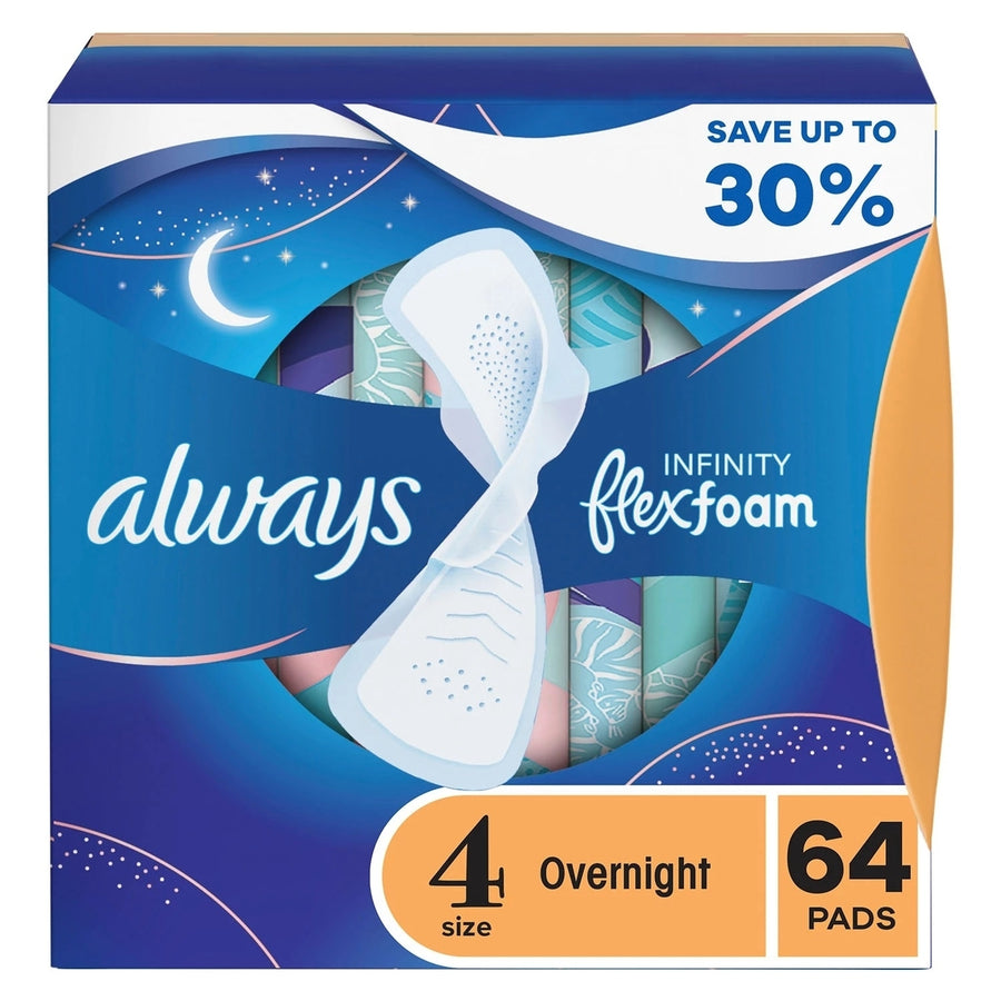 Always Infinity FlexFoam Overnight Pads with WingsUnscentedSize 4 (64 Count) Image 1