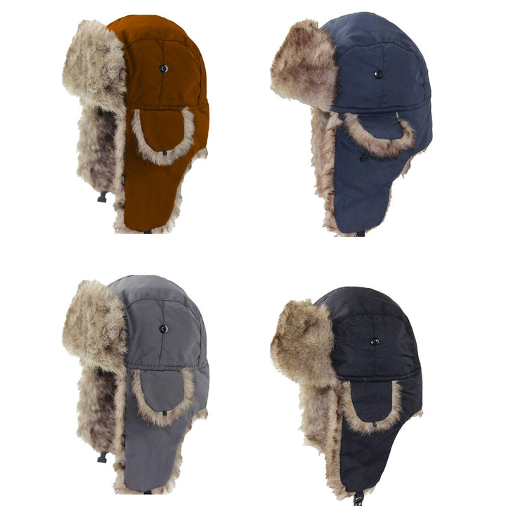 Mens Winter Ushanka Faux faux Hat 2-Pack Soft Cozy Ear Flaps Water Resistant Image 1