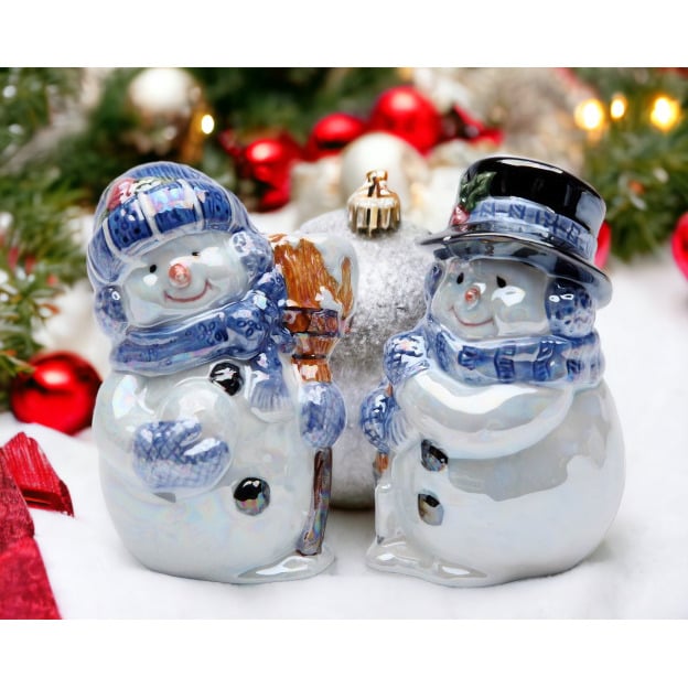 Ceramic Christmas Snowman Salt and Pepper Shakers 3.5in Holiday Image 1