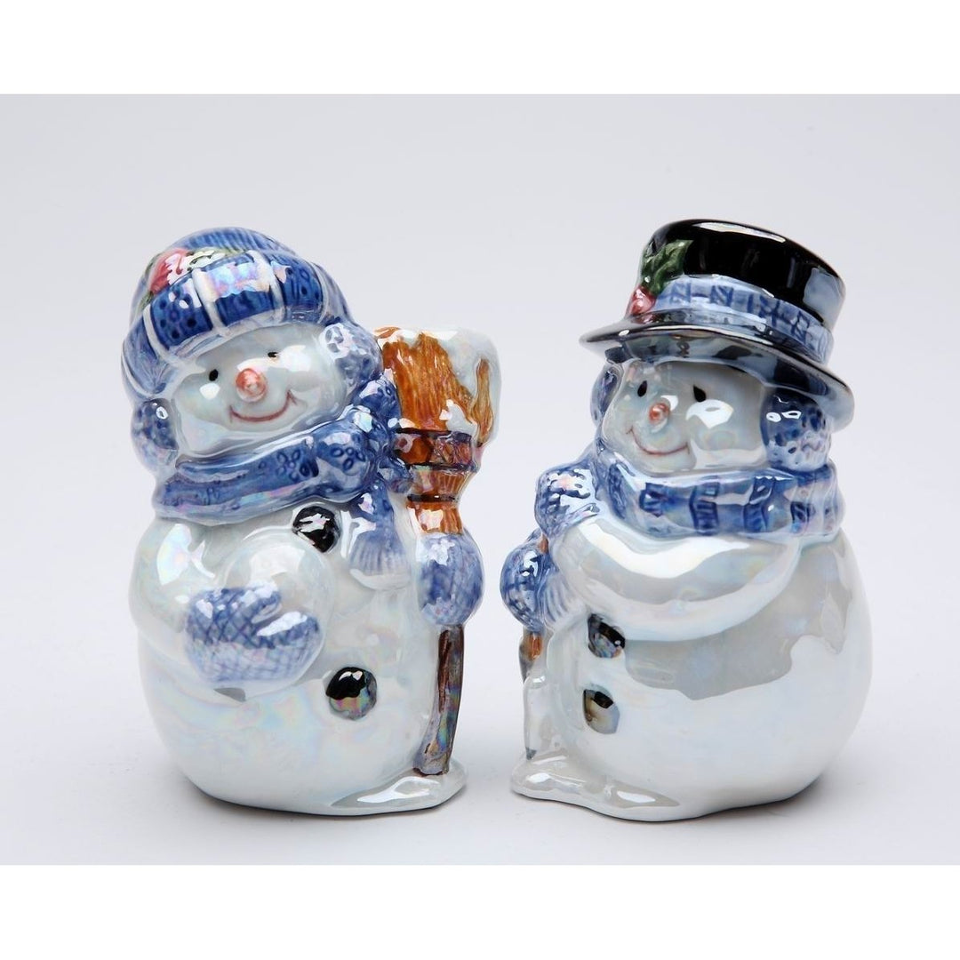 Ceramic Christmas Snowman Salt and Pepper Shakers 3.5in Holiday Image 2