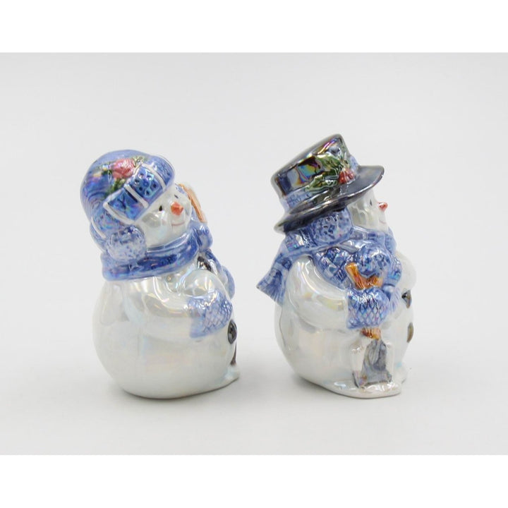 Ceramic Christmas Snowman Salt and Pepper Shakers 3.5in Holiday Image 3