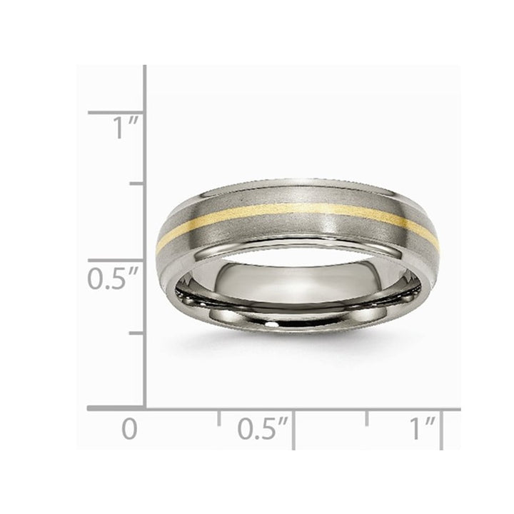 Ladies or Mens Titanium Ridged Edge 6mm 14K Yellow Inlay Brushed Wedding Band Ring Image 4