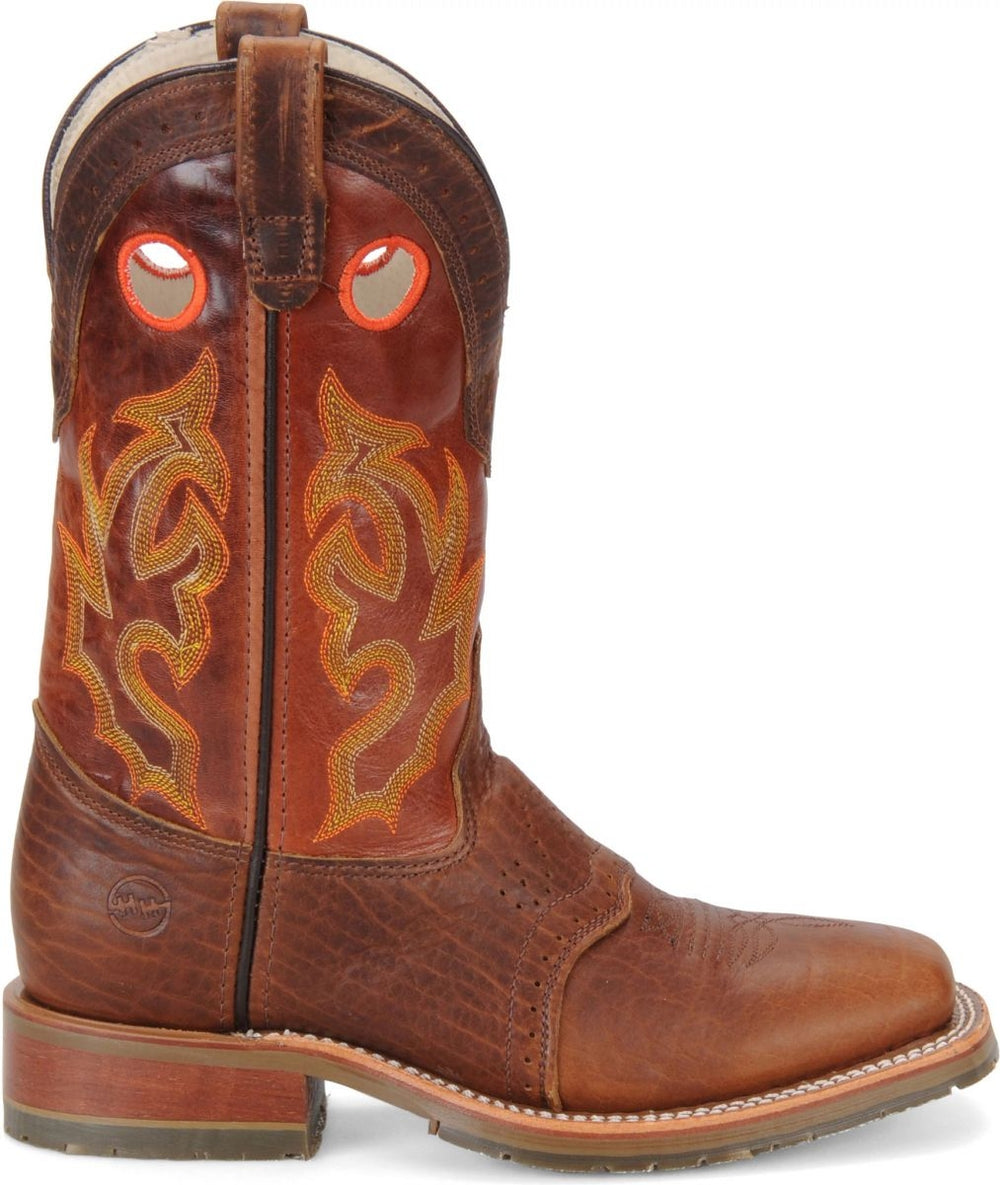 Double-H Boots Mens Mickey 12" Domestic Wide Square Toe I.C.E. Roper Soft Toe Work Boot Brown - DH4400  PEANUT Image 2